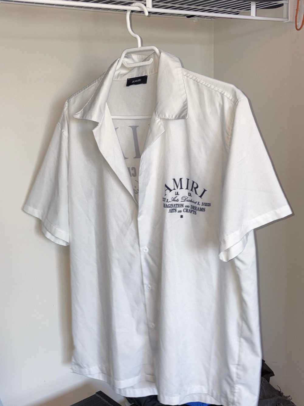 AMIRI White Short-Sleeve Camp Collar Button-Down Shirt with Chest Logo